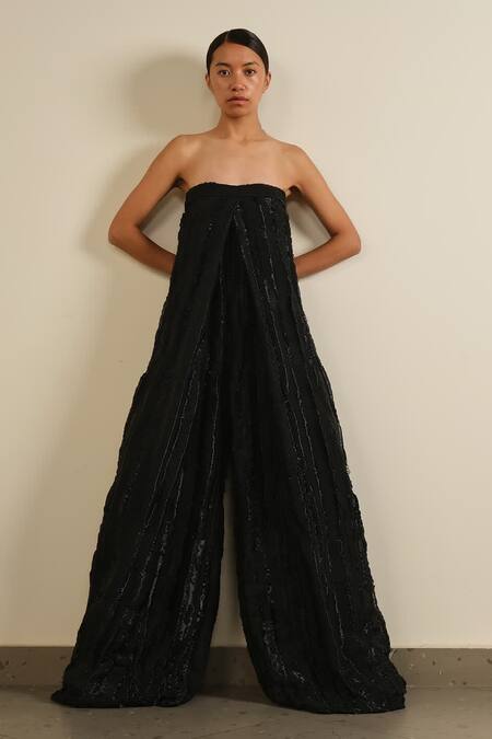 Somya Goyal Black Polyester Hand Woven Noir Jumpsuit Online at Aza Fashions Somya Goyal_Black Polyester Hand Woven Noir Jumpsuit _Online_at_Aza_Fashions