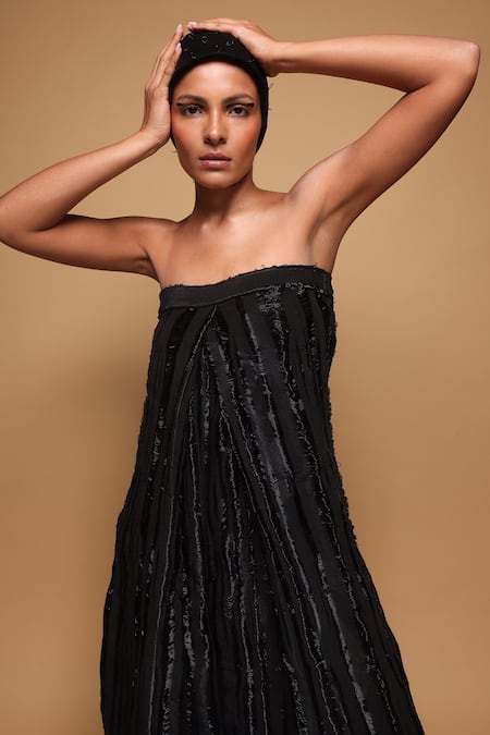 Shop_Somya Goyal_Black Polyester Hand Woven Noir Jumpsuit _Online_at_Aza_Fashions