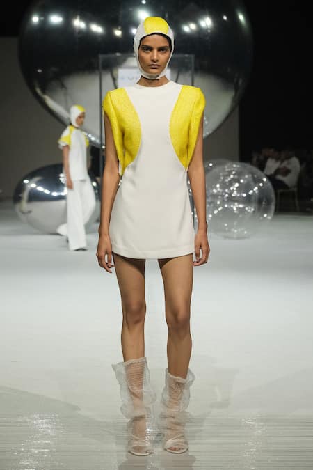 Somya Goyal NOVA Dress with Yellow Embellished Sleeves 