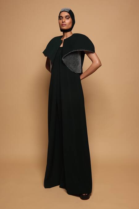 Somya Goyal_Green Forest Transformed Cape Jacket _Online_at_Aza_Fashions