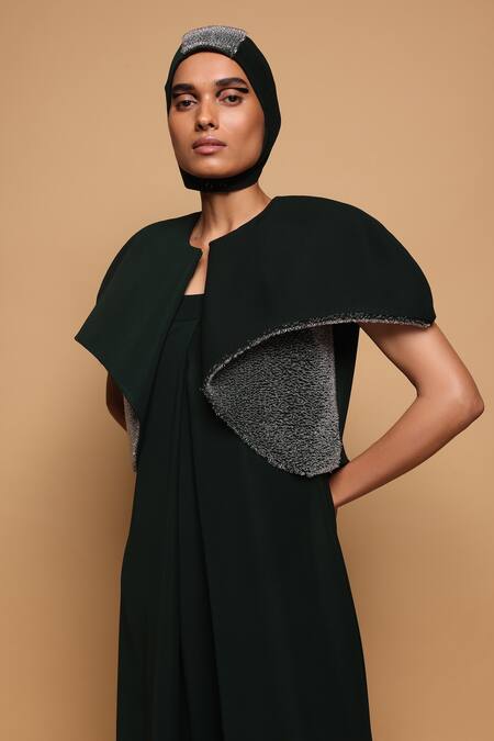 Buy_Somya Goyal_Green Forest Transformed Cape Jacket _Online_at_Aza_Fashions