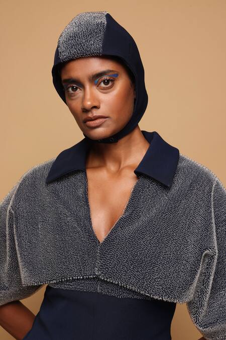 Buy_Somya Goyal_Blue Viscose, Polyester, Spandex Collared Night Sky Layer Top 