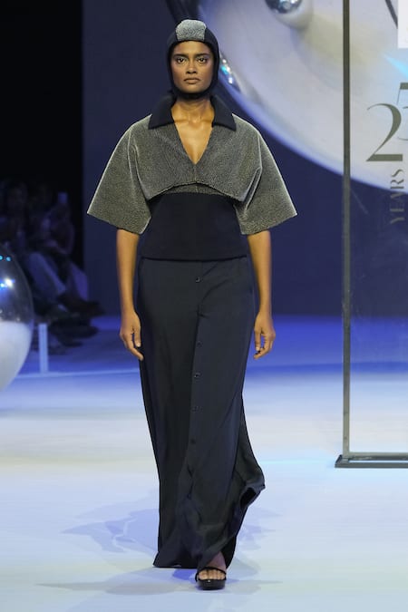 Buy_Somya Goyal_Blue Viscose, Polyester, Spandex Front Button-up Trouser 