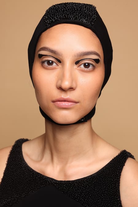 Buy_Somya Goyal_Black Viscose, Polyester, Spandex Beads Boat Neck Contoured Dress 