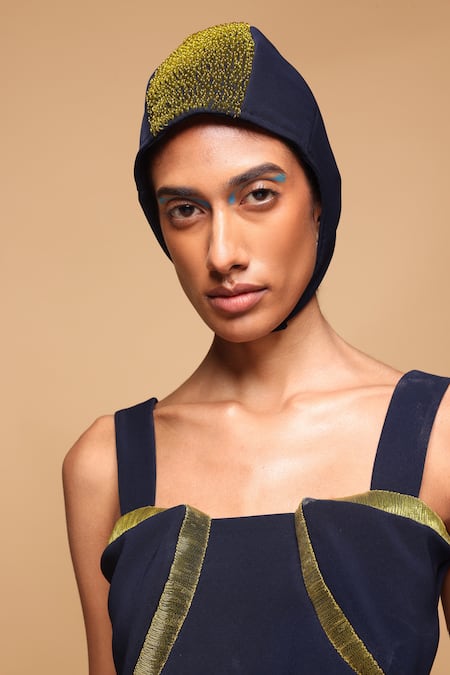 Shop_Somya Goyal_Blue Viscose, Polyester, Spandex Square Neck 3d Contour Top _Online_at_Aza_Fashions