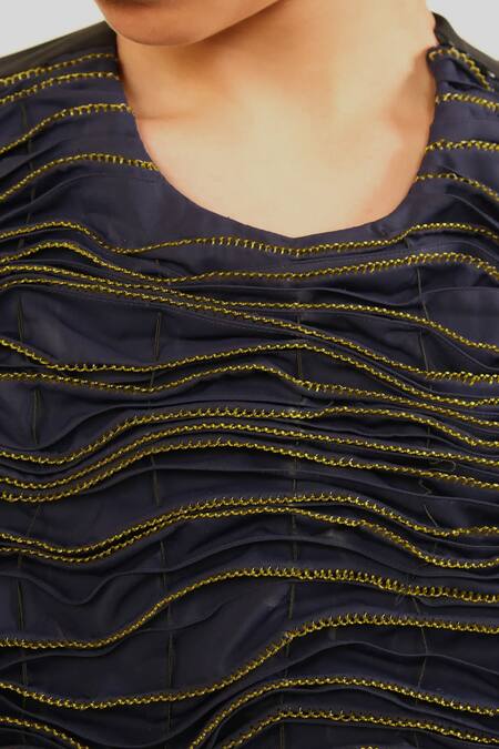 Buy_Somya Goyal_Blue Viscose, Polyester, Spandex Round Neck Stellar Tide Designer Dress _Online_at_Aza_Fashions