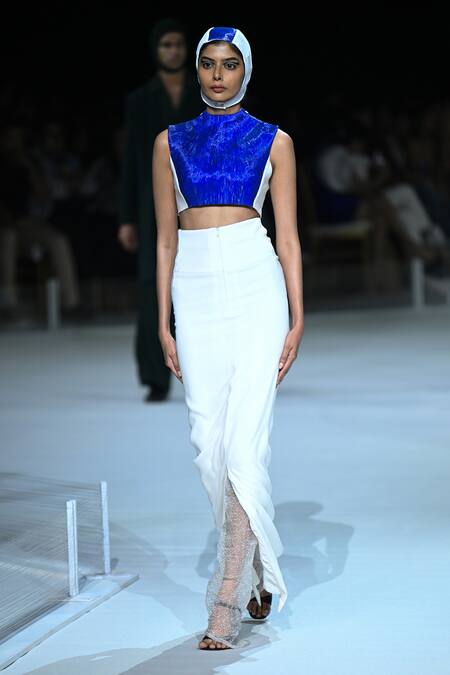 Buy_Somya Goyal_White Viscose, Polyester, Spandex Volt Slit Skirt _Online_at_Aza_Fashions