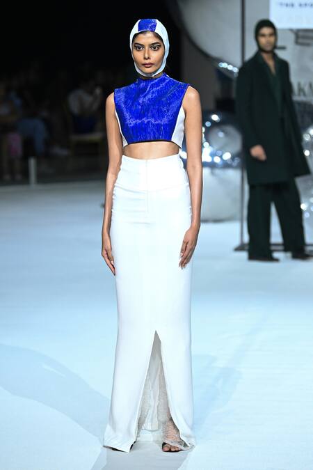 Shop_Somya Goyal_White Viscose, Polyester, Spandex Volt Slit Skirt _Online_at_Aza_Fashions