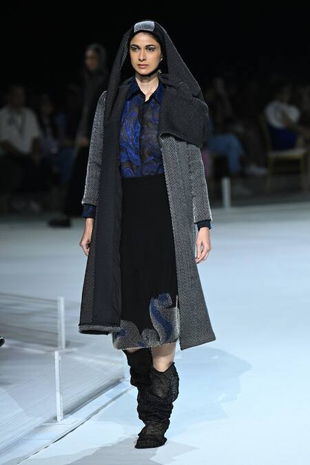 Buy_Somya Goyal_Black Viscose, Polyester, Spandex Flame Skirt 