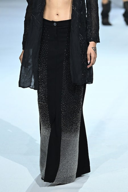 Somya Goyal_Black Viscose, Polyester, Spandex Sequins Gradient Meteor Skirt _Online_at_Aza_Fashions