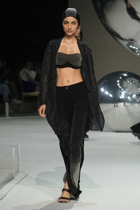 Shop_Somya Goyal_Black Viscose, Polyester, Spandex Sequins Gradient Meteor Skirt _Online_at_Aza_Fashions