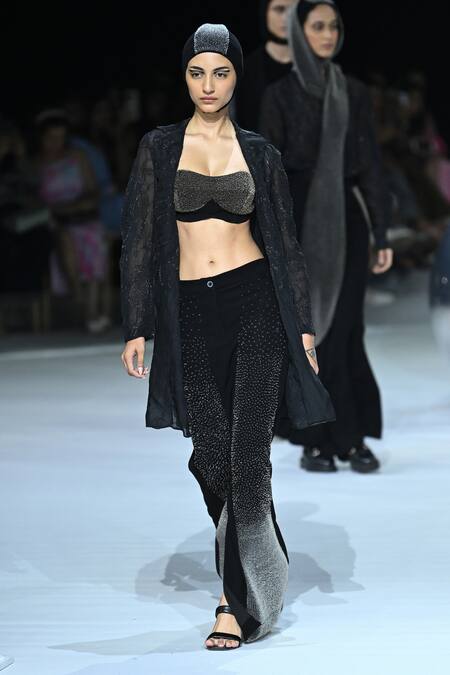 Somya Goyal_Black Viscose, Polyester, Spandex Sequins Gradient Meteor Skirt _at_Aza_Fashions