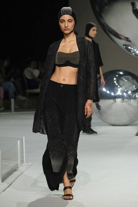 Shop_Somya Goyal_Black Viscose, Polyester, Spandex Sequins Gradient Meteor Skirt 