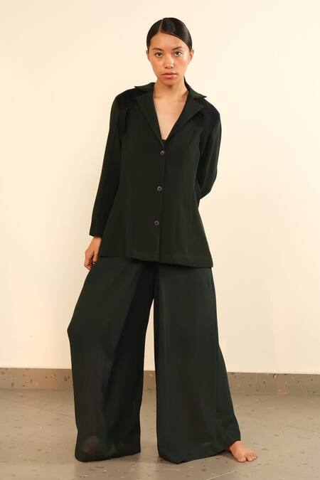 Shop Somya Goyal Green Viscose, Polyester, Spandex Collared Forest Armour Jacket Online at Aza Fashions Shop_Somya Goyal_Green Viscose, Polyester, Spandex Collared Forest Armour Jacket_Online_at_Aza_Fashions