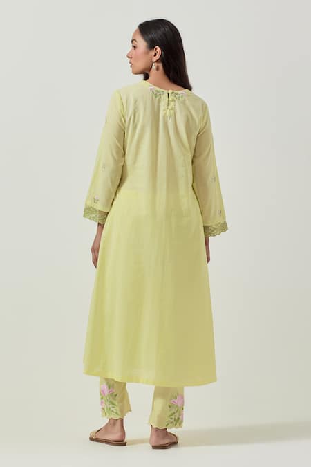 Priya Chaudhary Yellow Machine Embroidered Kurta Set 