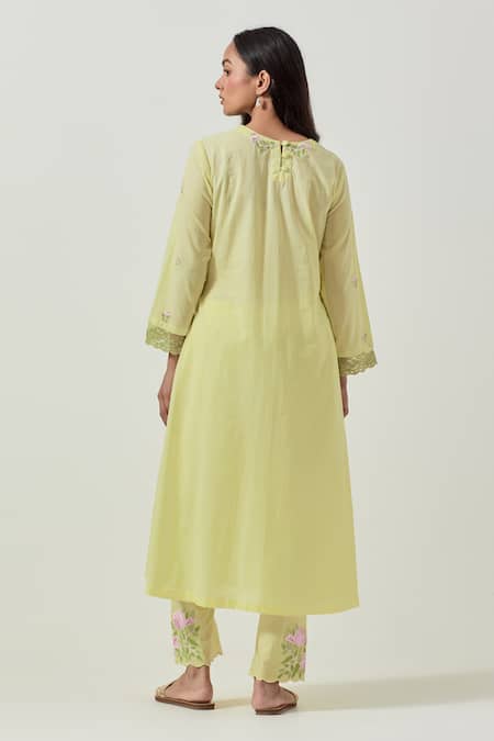 Priya Chaudhary Yellow Machine Embroidered Kurta Pant Set 
