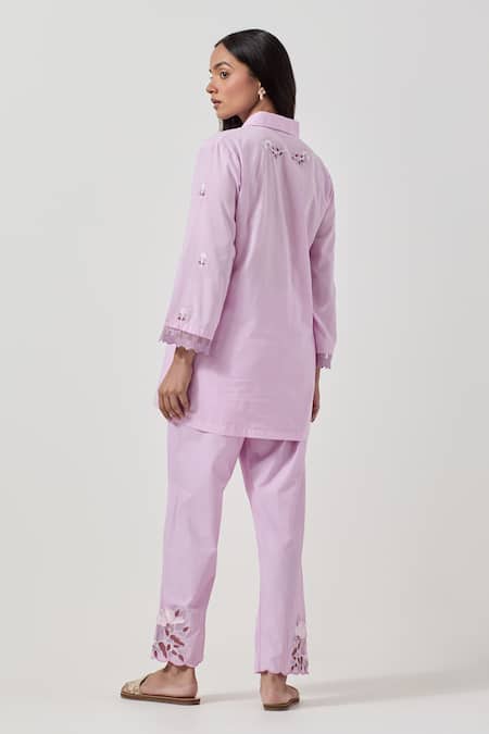 Priya Chaudhary Pink Machine Embroidered Kurta Pant Set 