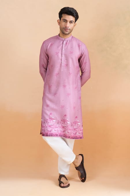 Shop Arihant Rai Sinha Pink Cotton Onion Digital Print Kurta Set Online at Aza Fashions Shop_Arihant Rai Sinha_Pink Cotton Onion Digital Print Kurta Set _Online_at_Aza_Fashions