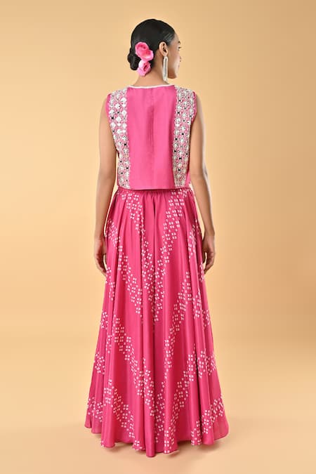 Shop Keith Gomes Pink Chiffon, Crepe Embroidery V-neck Designer Set at Aza Fashions Shop_Keith Gomes_Pink Chiffon, Crepe Embroidery V-neck Designer Set _at_Aza_Fashions