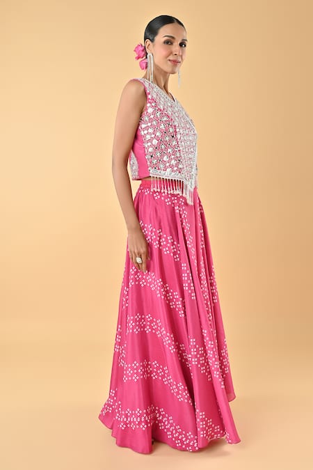 Keith Gomes Pink Chiffon, Crepe Embroidery V-neck Designer Set Online at Aza Fashions Keith Gomes_Pink Chiffon, Crepe Embroidery V-neck Designer Set _Online_at_Aza_Fashions