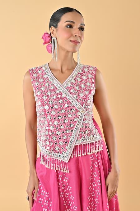 Buy Keith Gomes Pink Chiffon, Crepe Embroidery V-neck Designer Set Online at Aza Fashions Buy_Keith Gomes_Pink Chiffon, Crepe Embroidery V-neck Designer Set _Online_at_Aza_Fashions