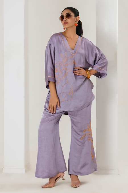 Saahiil Kapoor Lilac Linen Satin Top & Pant Set 