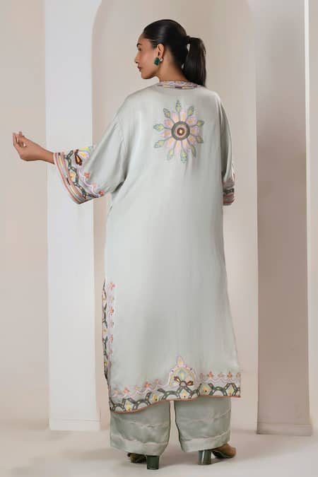 Saahiil Kapoor Mint Linen Satin Crop Top Pant Set 