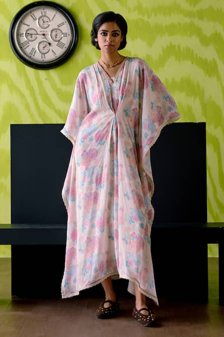 Deep Thee Floral Print Crepe Silk Kaftan 