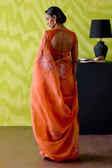 Deep Thee Rust Orange Appliqued Saree Set 