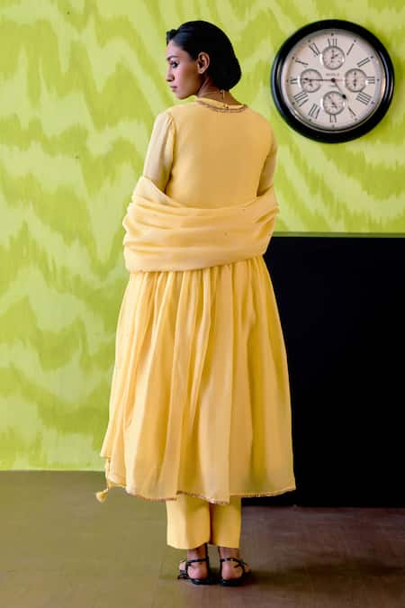 Deep Thee Buttercup Yellow Chanderi Anarkali Set 
