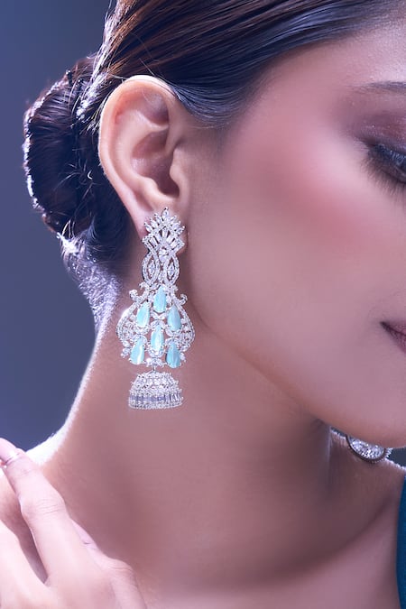 Nazaakat By Samara Singh Aqua American Diamond Earrings Online at Aza Fashions Nazaakat By Samara Singh_Aqua American Diamond Earrings _Online_at_Aza_Fashions