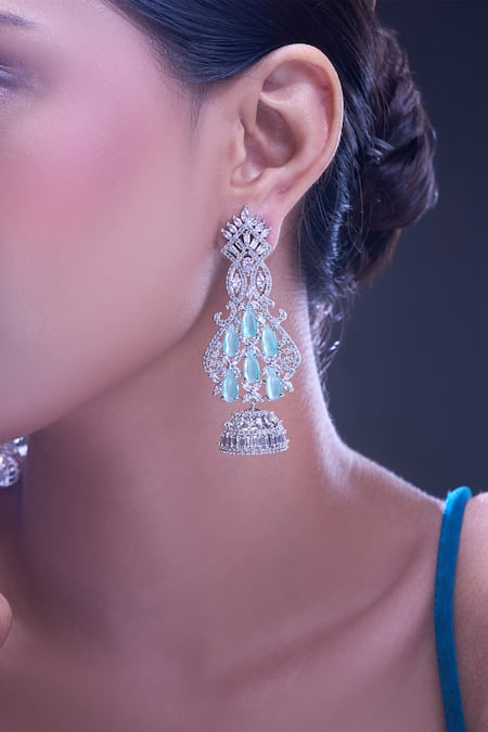 Nazaakat By Samara Singh Aqua American Diamond Earrings at Aza Fashions Nazaakat By Samara Singh_Aqua American Diamond Earrings _at_Aza_Fashions