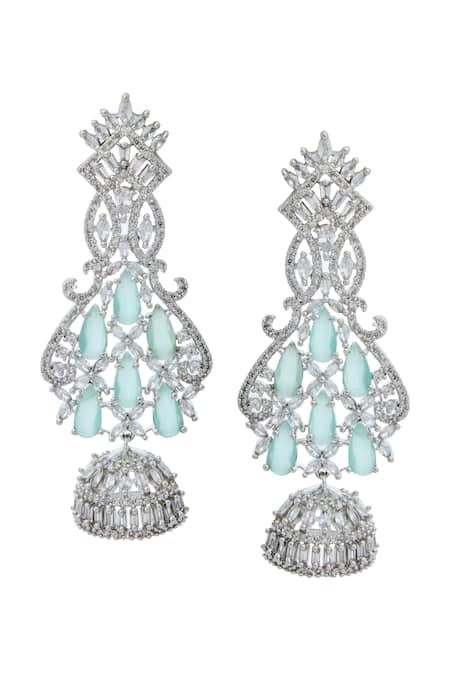 Shop Nazaakat By Samara Singh Aqua American Diamond Earrings at Aza Fashions Shop_Nazaakat By Samara Singh_Aqua American Diamond Earrings _at_Aza_Fashions