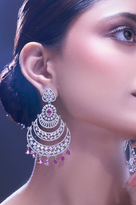 Nazaakat By Samara Singh Pink American Diamond Earrings at Aza Fashions Nazaakat By Samara Singh_Pink American Diamond Earrings _at_Aza_Fashions