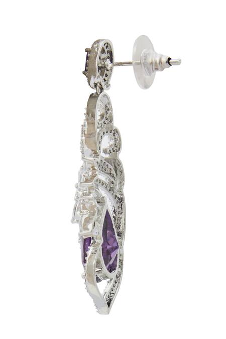 Nazaakat By Samara Singh_Purple American Diamond Earrings _Online_at_Aza_Fashions
