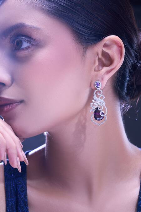 Buy_Nazaakat By Samara Singh_Purple American Diamond Earrings _Online_at_Aza_Fashions