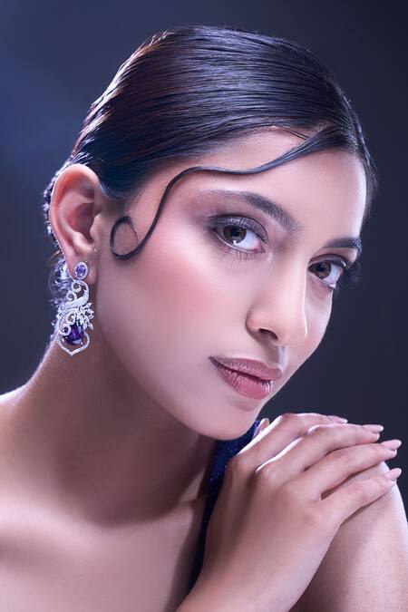 Shop_Nazaakat By Samara Singh_Purple American Diamond Earrings _Online_at_Aza_Fashions