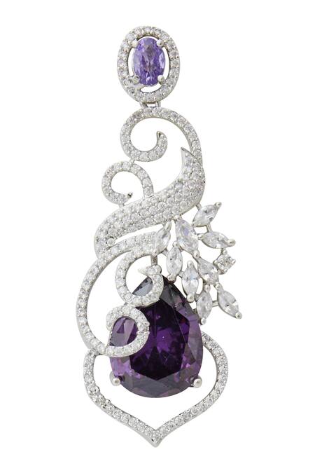 Nazaakat By Samara Singh_Purple American Diamond Earrings _at_Aza_Fashions