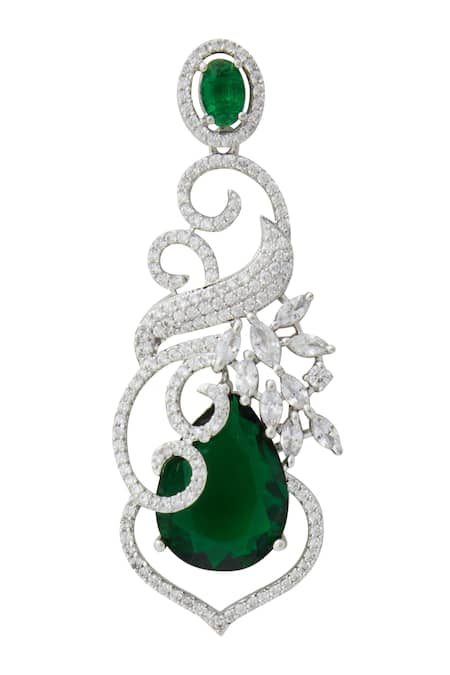 Buy_Nazaakat By Samara Singh_Green American Diamond Earrings _Online_at_Aza_Fashions