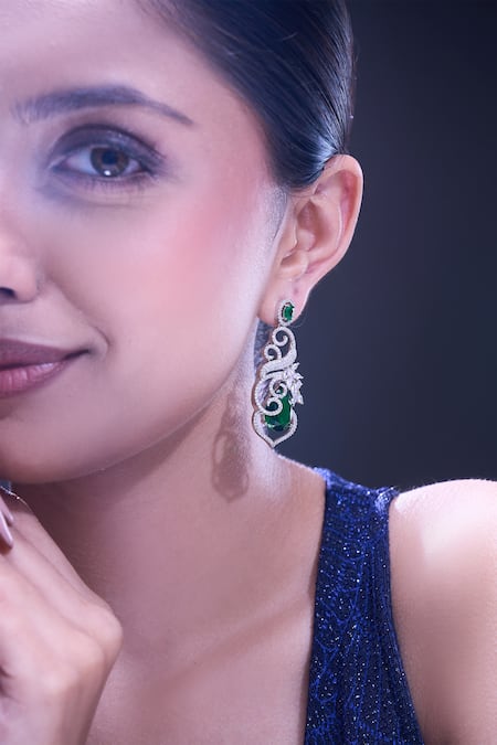 Shop_Nazaakat By Samara Singh_Green American Diamond Earrings _Online_at_Aza_Fashions
