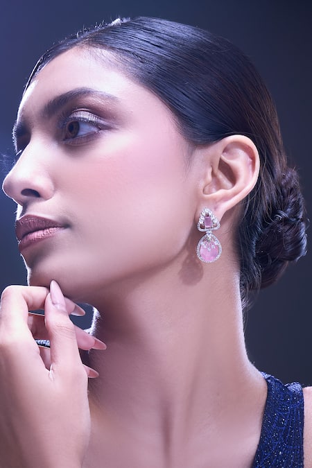 Nazaakat By Samara Singh Pink American Diamond Earrings Online at Aza Fashions Nazaakat By Samara Singh_Pink American Diamond Earrings _Online_at_Aza_Fashions