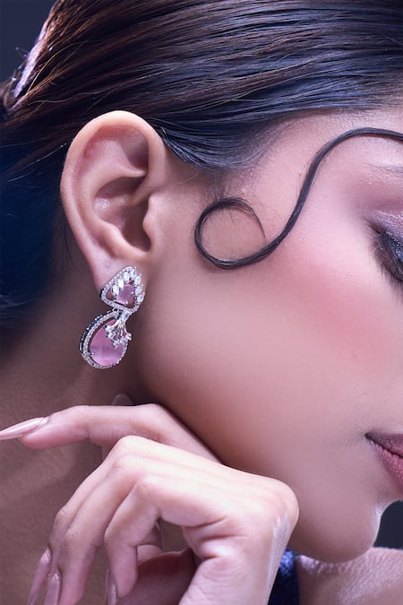 Shop Nazaakat By Samara Singh Pink American Diamond Earrings Online at Aza Fashions Shop_Nazaakat By Samara Singh_Pink American Diamond Earrings _Online_at_Aza_Fashions