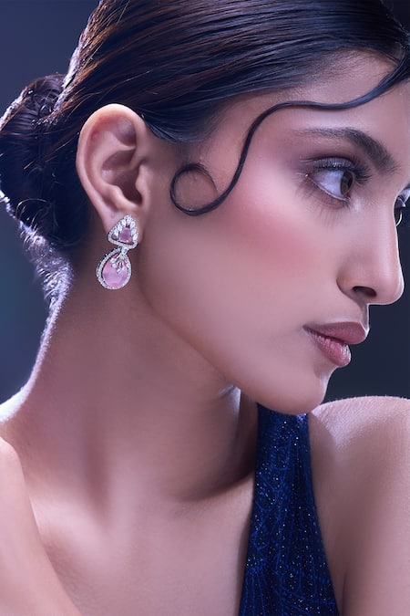 Nazaakat By Samara Singh Pink American Diamond Earrings
