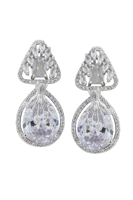 Shop Nazaakat By Samara Singh White American Diamond Earrings at Aza Fashions Shop_Nazaakat By Samara Singh_White American Diamond Earrings _at_Aza_Fashions