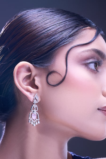 Nazaakat By Samara Singh Pink American Diamond Earrings 