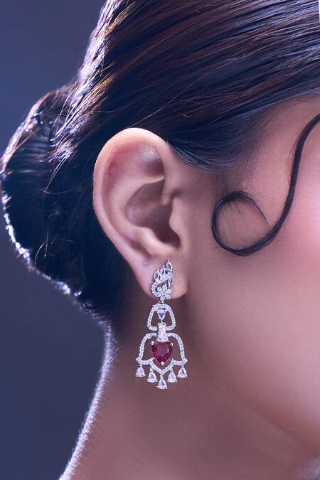Shop_Nazaakat By Samara Singh_Red Ruby American Diamond Earrings _Online_at_Aza_Fashions