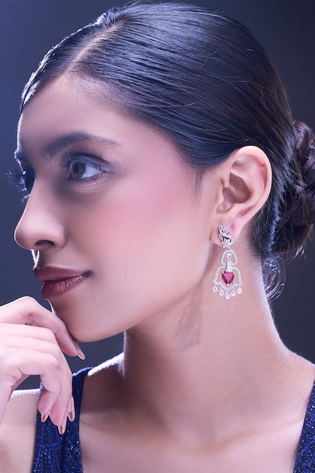 Nazaakat By Samara Singh_Red Ruby American Diamond Earrings _at_Aza_Fashions