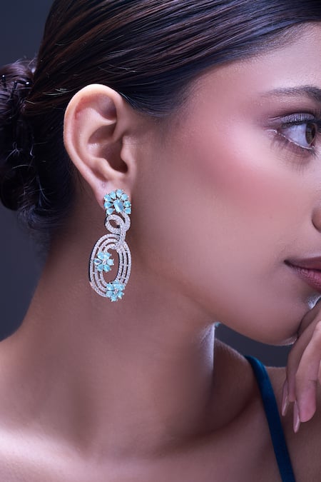 Nazaakat By Samara Singh Aqua American Diamond Earrings at Aza Fashions Nazaakat By Samara Singh_Aqua American Diamond Earrings _at_Aza_Fashions