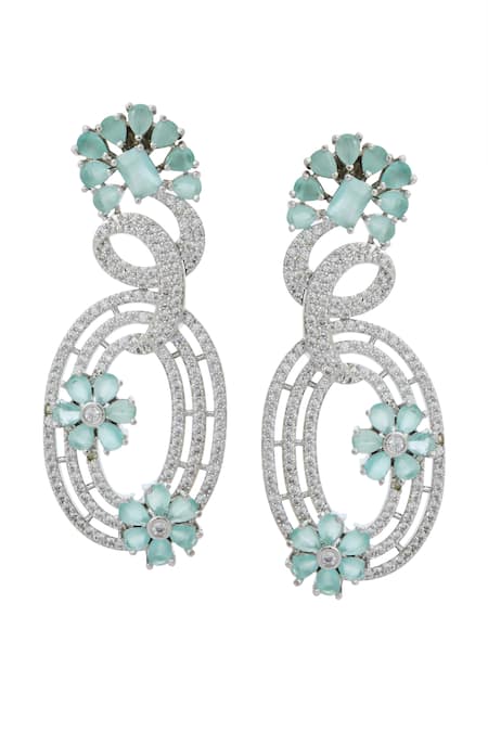 Shop Nazaakat By Samara Singh Aqua American Diamond Earrings at Aza Fashions Shop_Nazaakat By Samara Singh_Aqua American Diamond Earrings _at_Aza_Fashions