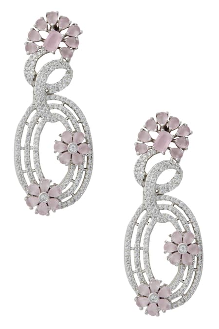 Shop Nazaakat By Samara Singh Pink American Diamond Earrings at Aza Fashions Shop_Nazaakat By Samara Singh_Pink American Diamond Earrings _at_Aza_Fashions